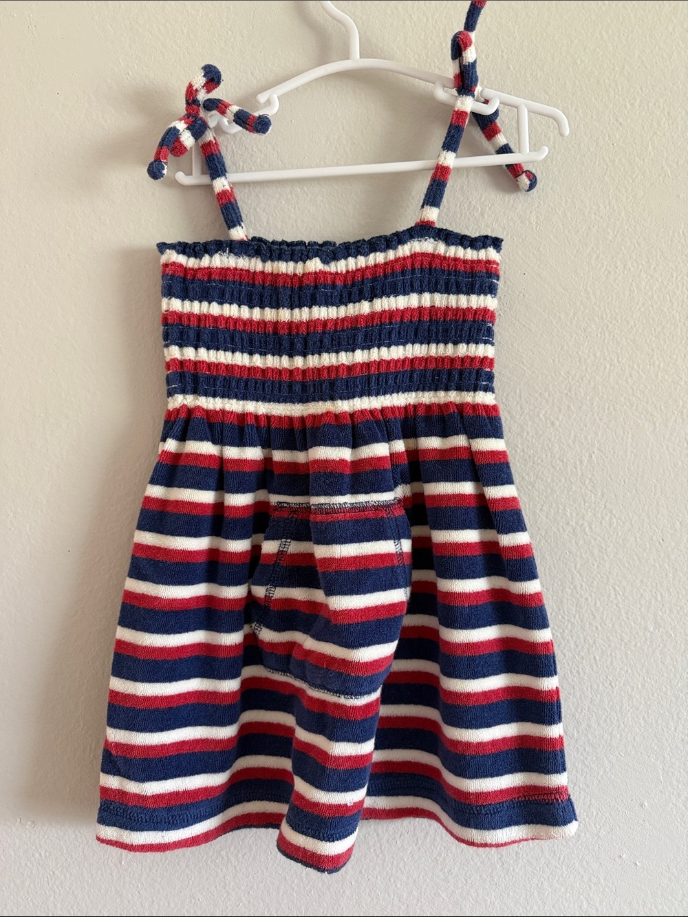 Ralph Lauren Red, White & Navy Striped Tie-Shoulder Knit Dress